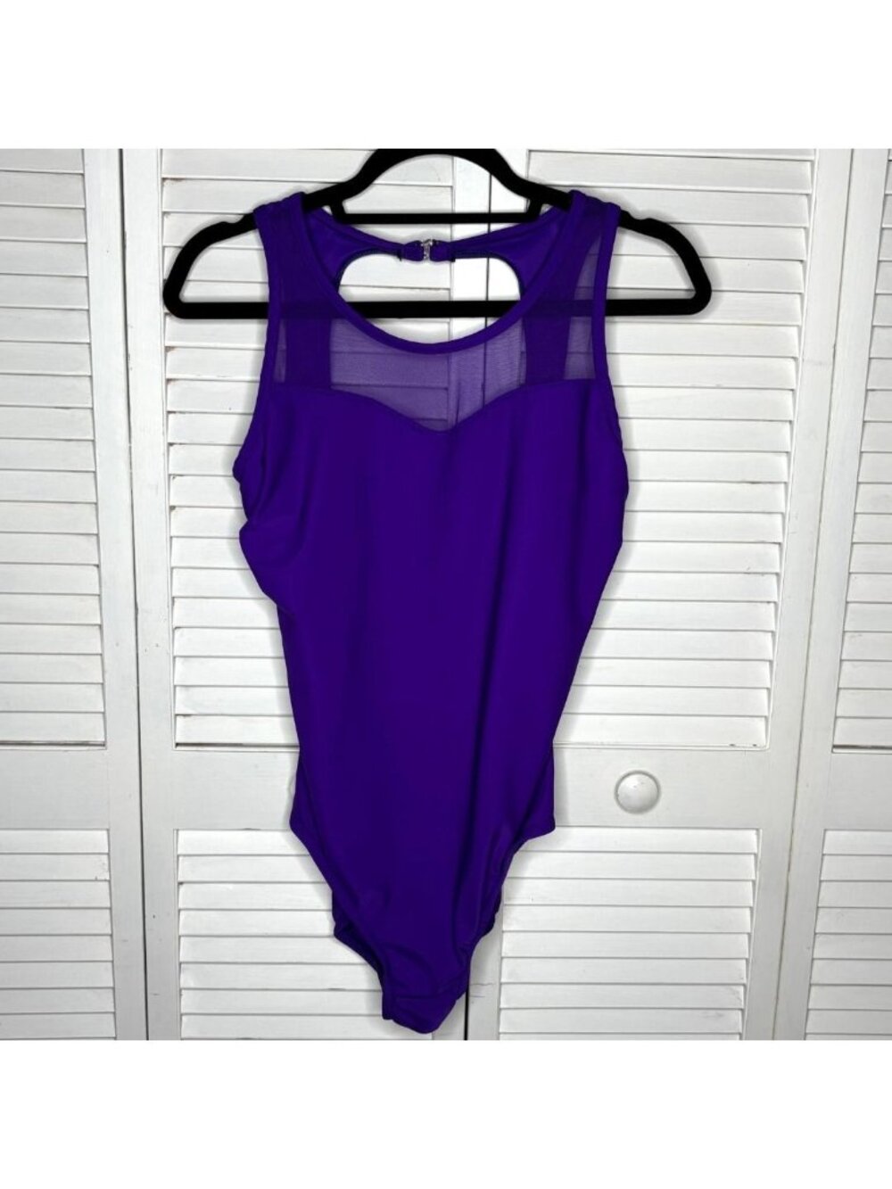 Vtg 90s SUBTLE SHAPER Royal Purple One Piece Mesh Inset Swimsuit Bathing Suit 14